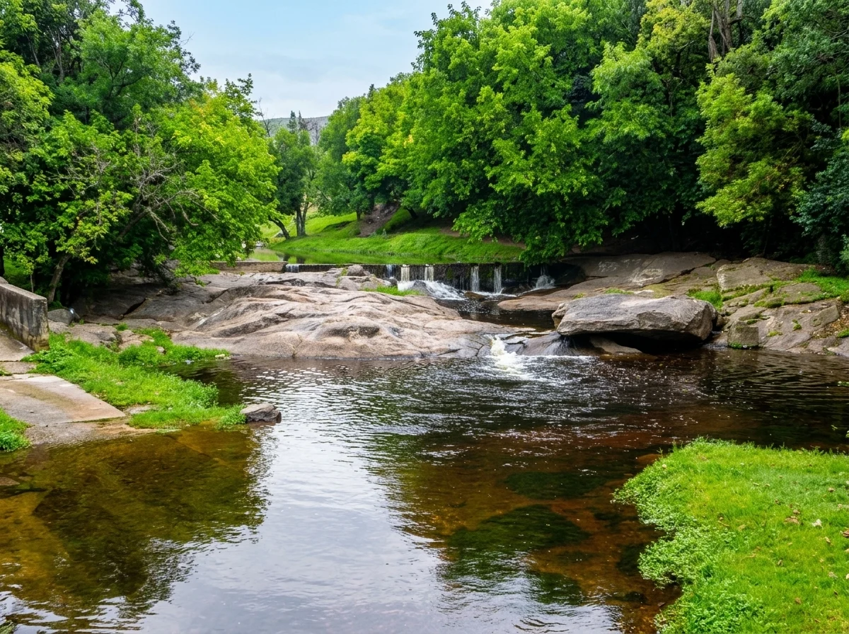 El arroyo Tanti sobre la roca granítica en el balneario La Olla