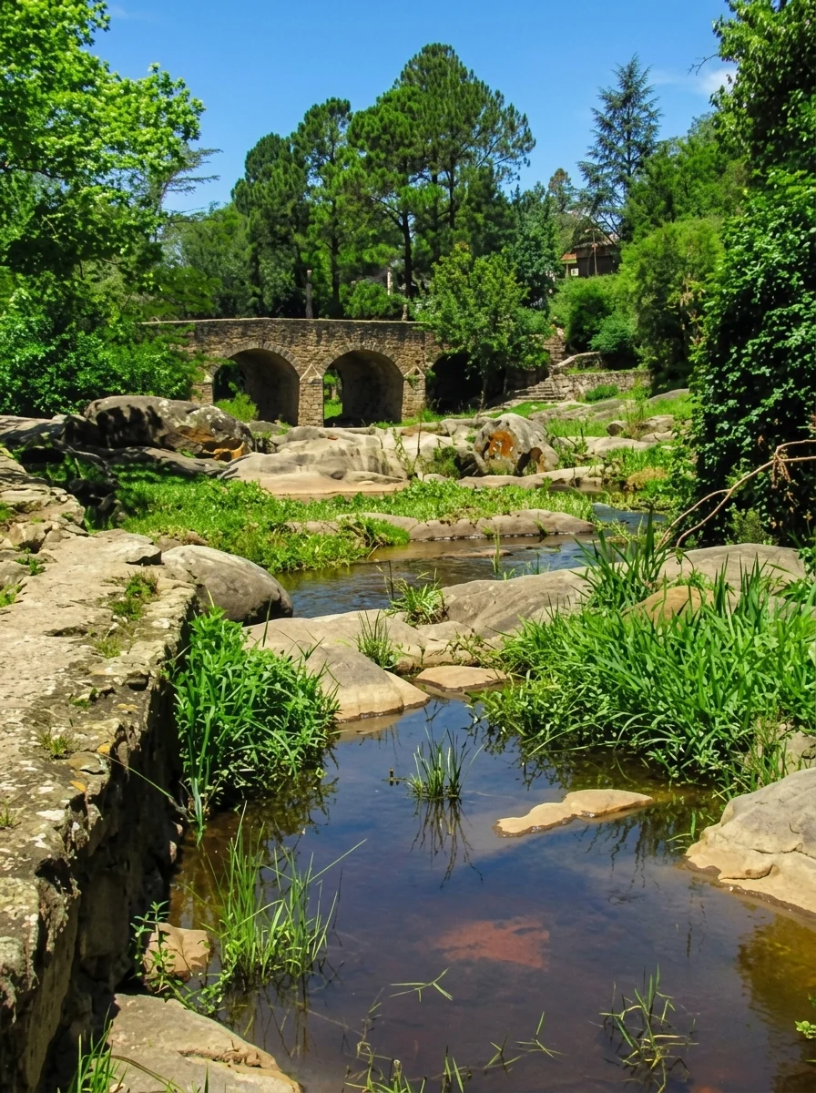 Puente de piedra sobre el arroyo Tanti, junto al balneario La Olla